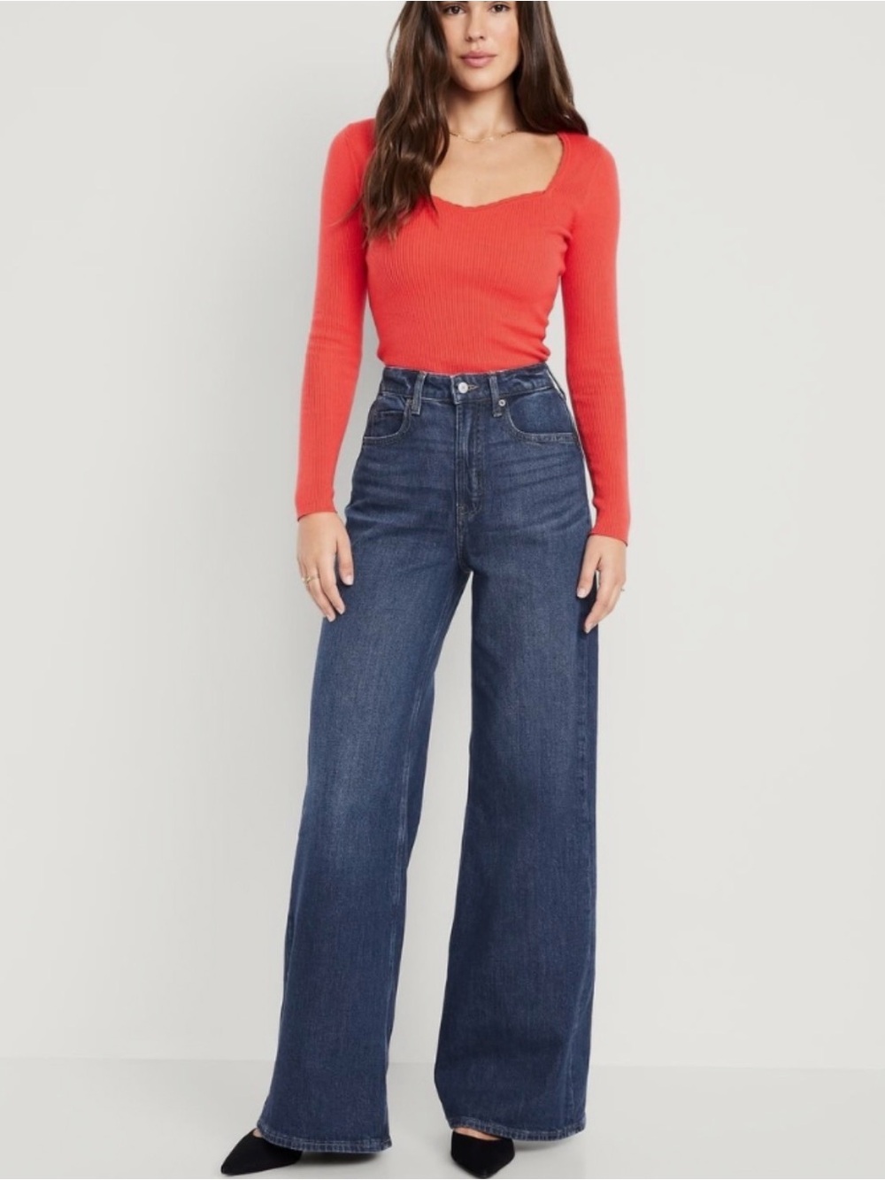 OLD NAVY Drapey Navy Blue Extra High-Waisted Super Wide-Leg Jeans- 2 Tall